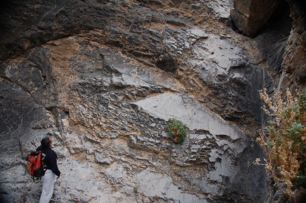 Patrick looking up at the 1st major dry fall which we encountered: